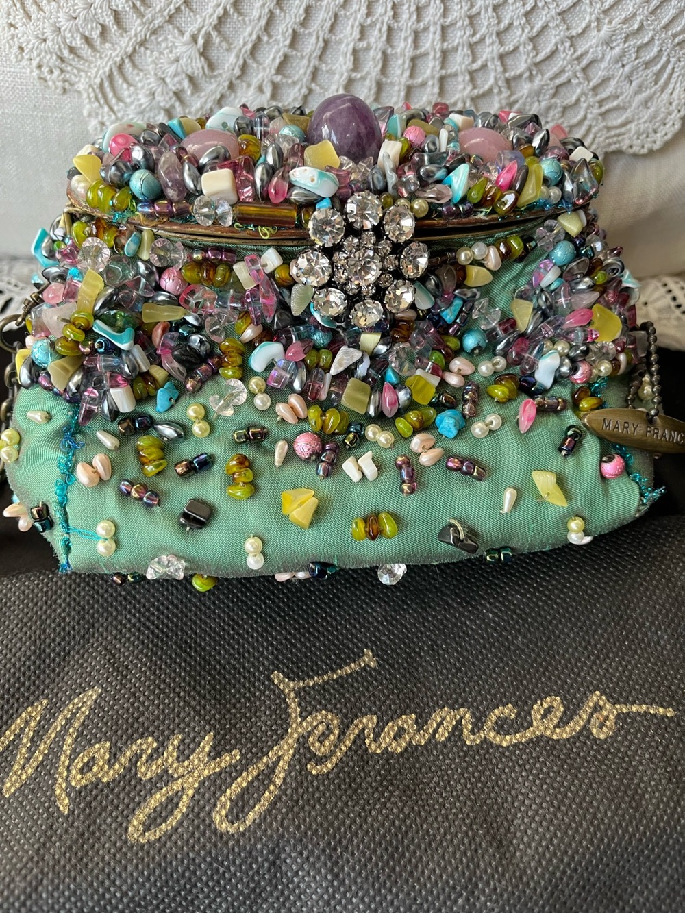 Mary Frances Beaded Purse Sage Green with Pastel Accents, GUC Vintage - Picture 4 of 9